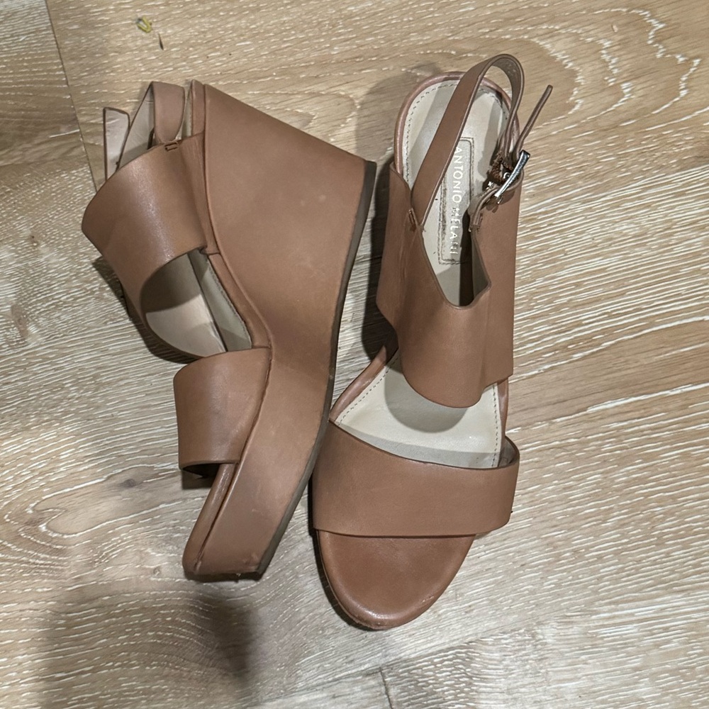 Antonio Melani Wide Strapped Leather Wedges